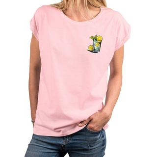 MAKAYA Print-Shirt Gin Tonic Gläser schöne modische Damen Tops Kurzarm Oberteile mit Druck, große Größen rosa