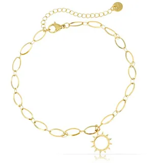 Made by Nami Fußkette mit Anhänger Sonne für Damen Gold 22 cm + 5 cm Länge, Sommer Schmuck Wasserfest Geschenk für Sie goldfarben