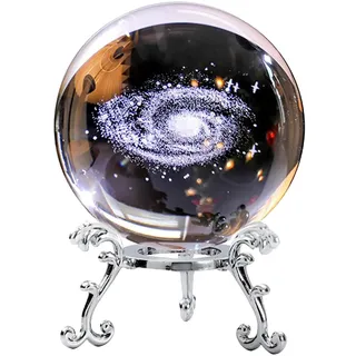 Marooma 3D-Galaxie-Kristallkugel, 5,9 cm Große Planeten-Glaskugel, Glas-Sonnensystem-Kugel, Briefbeschwerer, Heilende Meditationskugel mit Ständer, Kristallkugel, Heim- und