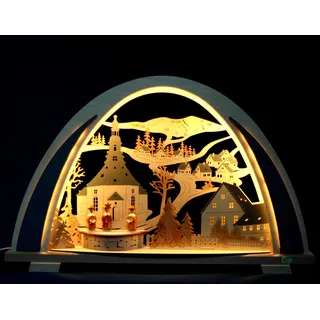 LED-3D Schwibbogen 53cm, modern, Seiffener Kirche & Kurrende - Feine Handwerkskunst aus dem Erzgebirge
