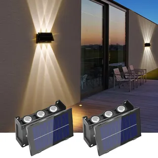 JZCDR LED Solar Wandleuchte Aussen, LED Solarlampen für Außen Garten Mit Schalter, IP65 Wasserdicht Up & Down Solarleuchten Dekorative Terrasse Treppen Schwarz 3000K Warmweiß