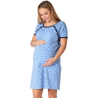 Be Mammy Umstandsnachthemd Damen Nachtkleid Umstandsmode Umstandsnachthemd Mutterschaft BE20-287 (1-tlg) blau S