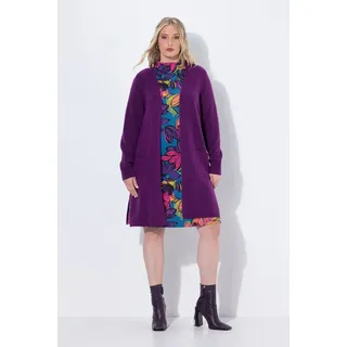 Ulla Popken Strickjacke Long-Strickjacke offene Form V-Ausschnitt lila 50/52