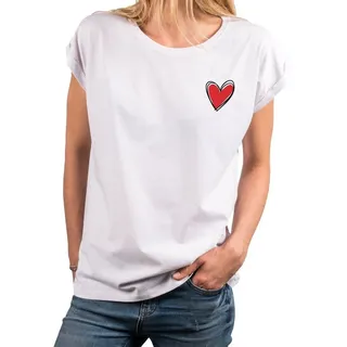 MAKAYA Print-Shirt mit Herz Damen Kurzarm Top Sommer Oberteile Outfit Mode Herzen Tunika weiß M