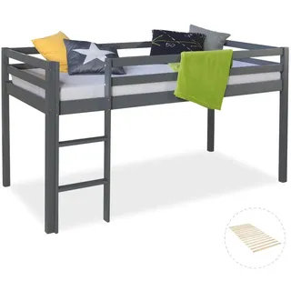 Homestyle4u Hochbett 90 x 200 cm Kiefer massiv grau