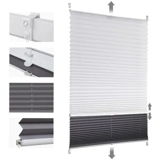 Sekey Plissee Day+Night Doppelplissee Verdunkelung ohne Bohren verspannt Lichtschutz, ohne Bohren, Klemmfix, Lichtdurchlässig und 100% verdunkelnd – Verdunkelung frei umschaltbar grau 75 cm x 200 cm