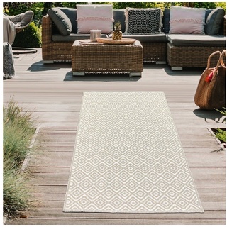 Outdoorteppich Kunststoff Outdoor-Teppich mit Rautenmuster in beige, Teppich-Traum, rechteckig beige|weiß 90 cm x 150 cm