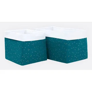 KraftKids Stoff-Körbchen in Musselin goldene Punkte auf Petrol, Aufbewahrungskorb für Kinderzimmer, Aufbewahrungsbox fürs Bad, Größe 20 x 33 x 20 cm