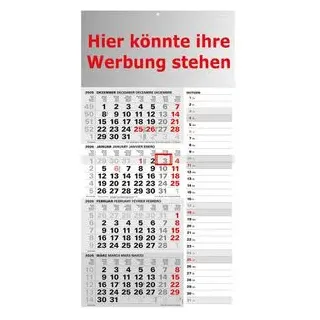 Böttcher-AG 4-Monatskalender Kombi Jahr 2027, mit Werbedruck, 4 Monate = 1 Blatt, mit Notizspalte, 30 x 58 cm, 250 Stück