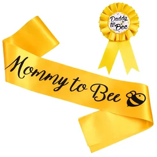 Schärpe für Die Zukünftige Mama und Dad to Bee Pin Baby Shower, Gelbe Dekorationen für Die Babyparty Mom to be Sash Geschlechtsoffenbarungsparty für Jungen und Mädchen Schwangerschafts