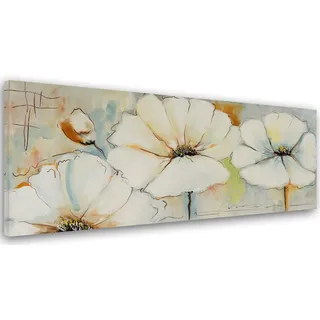 Feeby Bilder Natur Blumen 100x40 cm 1 Teilig Wohnzimmer Schlafzimmer Büro Flur Küche Wandbilder Leinwandbilder Modern Bild auf Leinwand Wanddekoration Kunstdruck Design Weiß