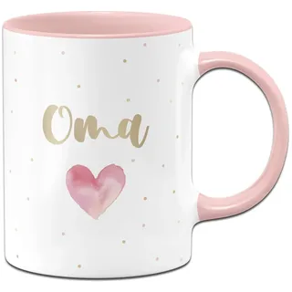 Tassenbrennerei Tasse Oma mit Herz - Kaffeetasse als Geschenk für die Allerbeste Großmutter der Welt (Oma - Rosa)