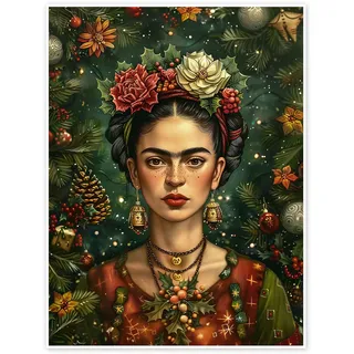 Posterlounge Christmas Frida Kahlo Poster | 30 x 40 cm von Olga Telnova Grün Wandbilder Wanddeko