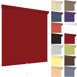 Springrollo Mittelzugrollo Schnapprollo viele Größen und Farben Montage Träger Metall Rollo Vorhang Blickdicht lichtdurchlässig Fenster Sonnenschutz Sichtschutz Blendschutz (60 x 180 cm, Dunkelrot)