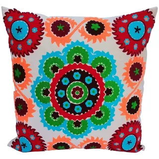 Casa Moro Orientalisches Samt-Kissen Kera 40x40 cm mit Füllung | Boho Deko-Kissen Bestickt | buntes Couchkissen Sofakissen quadratisch | MD001