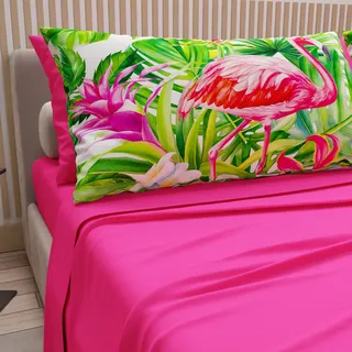 PETTI Artigiani Italiani - Bettwäsche aus Baumwolle mit Kissenbezügen mit Digitaldruck, Bettwäsche für französisches Bett, Bettwäsche-Set für französisches Bett, Flamingo Fuchsia, 100% Made in Italy