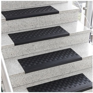 Stufenmatte Diamond, 25x65 cm, Treppenschutz, Außentreppenschutz, Floordirekt, rechteckig, aus Gummi schwarz