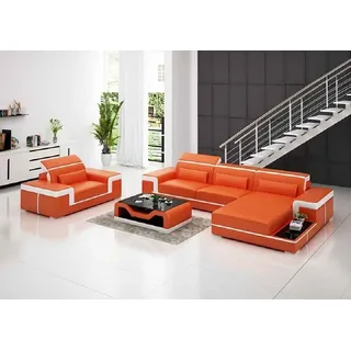Wohnlandschaft Ecksofa L-Form Sessel Set Modern 2tlg JVmoebel - Orange/Weiß