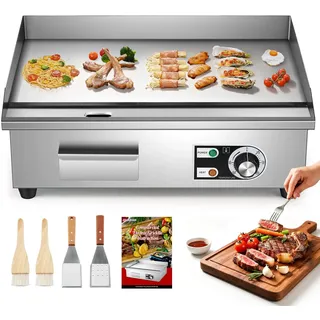 Moongiantgo 22" Kommerzielle Elektrische Grillplatte 3000W, Edelstahl Flachgrill mit abnehmbarer Ölbox & einstellbarer Temperatur (0-300°C), Anti-Haft Teppanyaki Grill für Restaurants, Küchen (22'')