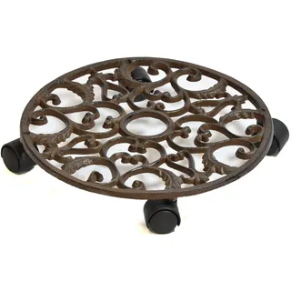 B&S Pflanzenroller Antik Shabby Rost Look Ø 31 cm Rund massiv Gusseisen