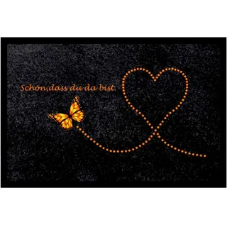 Ladreas Fußmatte Schmutzfangmatte Herz Schmetterling du da bist F1136, 75x50 schwarz 75x50 | 50 cm x 75 cm