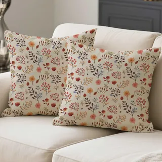 ViaElayu Kissenbezug Herbst Kissen 40x40 Herbstkissen Fall Orange Rot Gelb Kleine Blätter Blüten Sofakissen Herbstdeko Kissenhülle Dekokissen Couchkissen Bezug für Wohnzimmer Schlafzimmer 2er Set