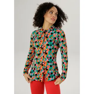 Hemdbluse ANISTON SELECTED Gr. 38, bunt (türkis, grün, pink, orange, schwarz) Damen Blusen langarm aus Jersey