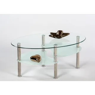 Stolkom »Wave Glastisch, Wohnzimmertisch, Beistelltisch Glas BxHxT 90x41x55 cm«, Sicherheitsglas 8mm stark, Ablage in Milchglas, Tisch Oval