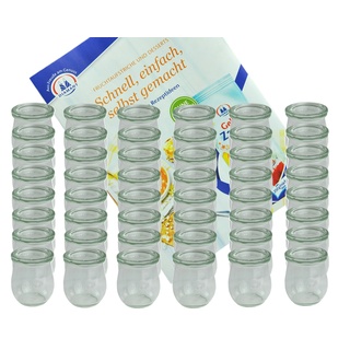 48er Set Weck Gläser 220 ml Tulpengläser mit 48 Glasdeckeln incl. Diamant-Zucker Gelierzauber Rezeptheft