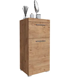 Newroom Kommode Badezimmer Schrank Wildeiche mit viel Stauraum - 37x79x31 cm (BxHxT) - Badezimmerschrank Holz Badkommode Badezimmermöbel - [Trinity.Ten]