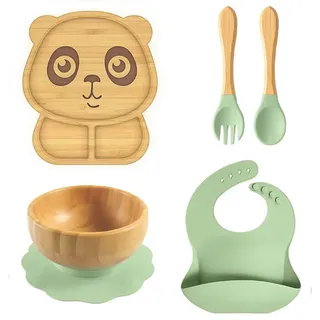 Kindergeschirr-Set Panda Baby-Geschirrset 5 teilige aus Bambus Grün grün