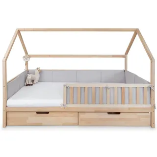 Ehrenkind Bettumrandung 4 tlg für Kinderbetten, (Bettumrandung Jugendbett, 4-tlg., für die Bettenserie Lille und Livo), Bettumrandung Kinderbett aus 100% Bio Baumwolle grau 90 × 200 cm