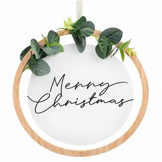 Ginger Ray Dekokranz Weihnachtskranz Merry Christmas Eukalyptus Türkranz Holz Ø 25,5 cm weiß
