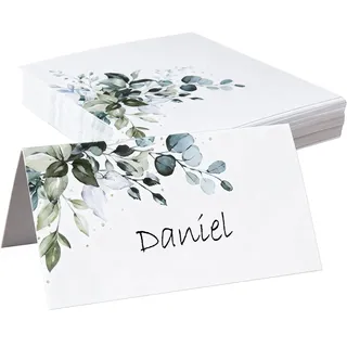 50 Stück Tischkarten Grüne Blätter, Platzkarten für Hochzeit, Tischkarten für Geburtstag, Namenskarten zum Beschriften,Namensschilder Hochzeit, Konfirmation, Kommunion, Taufe, Feier