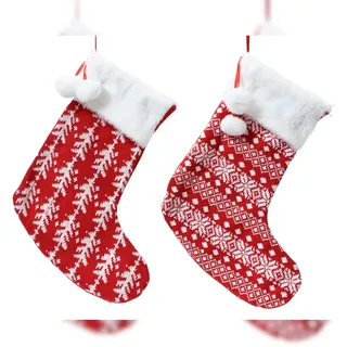 Christmas Decorations 1 Weihnachtsstrumpf 29x38cm mit Muster zum Aufhängen Befüllen wiederverwendbar Nikolausstrumpf Nikolausstiefel Weihnachtsdeko Weihnachten Nikolaus