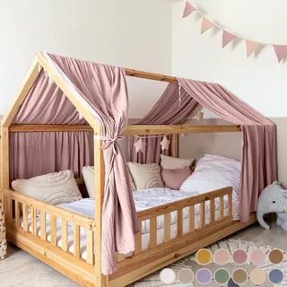 lilimaus Hausbett Himmel [in 12 Farben] Betthimmel Hausbett aus 100% Baumwolle Musselin - Stoffhimmel für Hausbett Deko Mädchen & Jungen - Himmel für Hausbett Kinder - Bett Vorhang Kinderbett