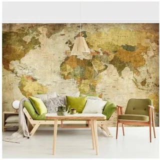 Bilderdepot24 Fototapete Weltkarte Vintage Rustikal Beige Braun Wanddeko Landhausstil, Glatt, Matt, (Vliestapete inkl. Kleister oder selbstklebend), Wohnzimmer Schlafzimmer Küche Flur Motivtapete Vliestapete Wandtapete bunt 3.84 m x 2.55 m