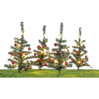 Lichterbäumchen Gartenstecker 45 cm mit Kugeln - 4er Set / 40 LED - Weihnachts Deko Garten Beleuchtung - Künstliche Tannenbäume beleuchtet LED Tanne Weihnachtsbaum Stecker für draußen