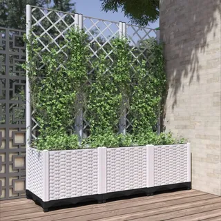 Gecheer Pflanzkübel mit Rankgitter Rankhilfe Übertopf,Pflanzkasten 120x40x136 cm mit Spalier,Blumenkübel mit Gartenspalier,Blumenständer Hochbeet Blumenkasten mit Rankhilfe, Rankkasten Weiß PP