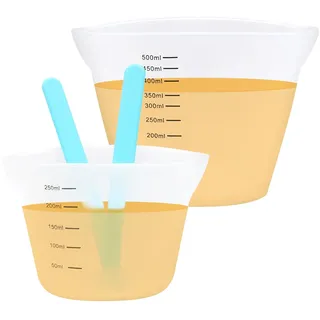 Rairsky 2 Stück Messbecher Silikon mit Rührstab, 250/500ml Silikonbecher | Messbecher aus Silikon, Silicone Measuring Cup zum Gießen, Mischbecher Epoxidharz für Küchen, Laboratorien