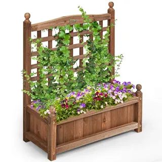 Blumenkasten Pflanzkasten aus Massivholz mit Rankgitter Rankkasten Blumenständer