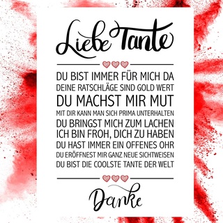 Close Up Beste Tante - Danke Zitate Poster - Deko Geschenk zum Geburtstag, Weihnachten, jeden Tag - 30 x 40 cm, Premium Qualität