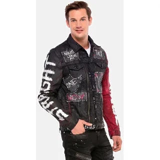 Jeansjacke CIPO & BAXX "Jacke", Herren, Gr. L, schwarz, Stoff, 98% Baumwolle 2% Elasthan, unifarben, regular fit normal, V-Ausschnitt, Jacken Jeansjacke, mit Knopfleiste, CJ248