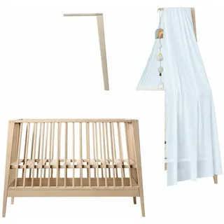 Linea by Leander Babybett Buche + Himmelgestell Buche + Himmel dusty blue - NEU