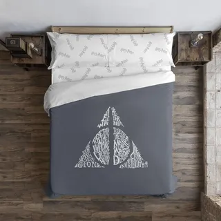 Belum Bettbezug Harry Potter, Bettbezug mit Knöpfen 100% Baumwolle, Modell Reliquias Lettering für 120 cm Bett (200 x 200 cm)