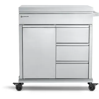 BURNHARD® Grill Beistellwagen mit Edelstahl-Arbeitsfläche, Grilltisch, 4 Soft-Close Schubladen, Vollgummi-Rollen – kompatibel mit Earl & FRED Gasgrills