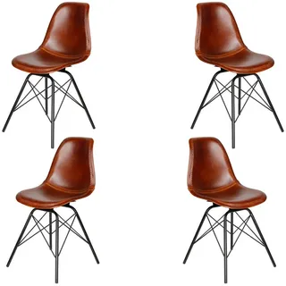 Casa Moro Esszimmerstuhl Lederstuhl Braun Schalenstuhl Esszimmer (Schicke Lederstühle Esstuhl in Mid-Century Industrial Look), Echtleder Stuhl. 1er, 2er, 4er & 6er Set Esszimmerstühle braun