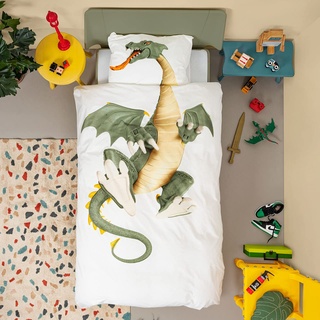 Snurk® - Kinder Bettwäsche Set, Dragon Bettwäsche, 135 x 200 cm, inkl. 1 Kissenbezug 80 x 80 cm, aus 100% Bio-Baumwolle