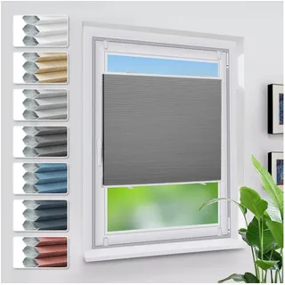 luxuskollektion Wabenplissee Klemmfix ohne Bohren 90 x 90 cm Weiß-dunkelgrau
