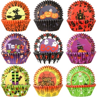 SANNIX Halloween-Cupcake-Förmchen, 450 Stück, Geister-Kürbis-Spinne, Backförmchen, Cupcake-Förmchen, Papierverpackungen, Muffinförmchen für Halloween-Party, Süßigkeiten, Kuchendekorationen (9 Designs)